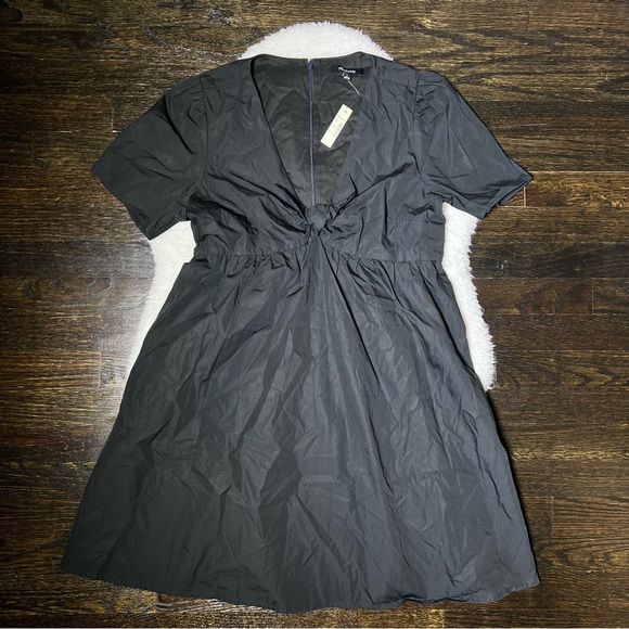 NWT Madewell Black Tie Front Cotton Mini Dress - Picture 2 of 12
